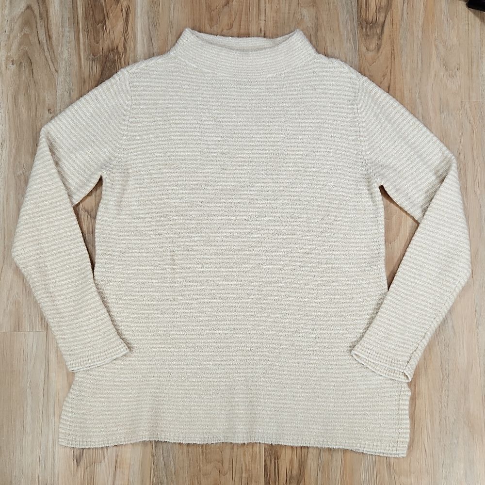🔹️Old Navy Cream Striped Wool Blend Mock Neck Long Sleeve Sweater Large